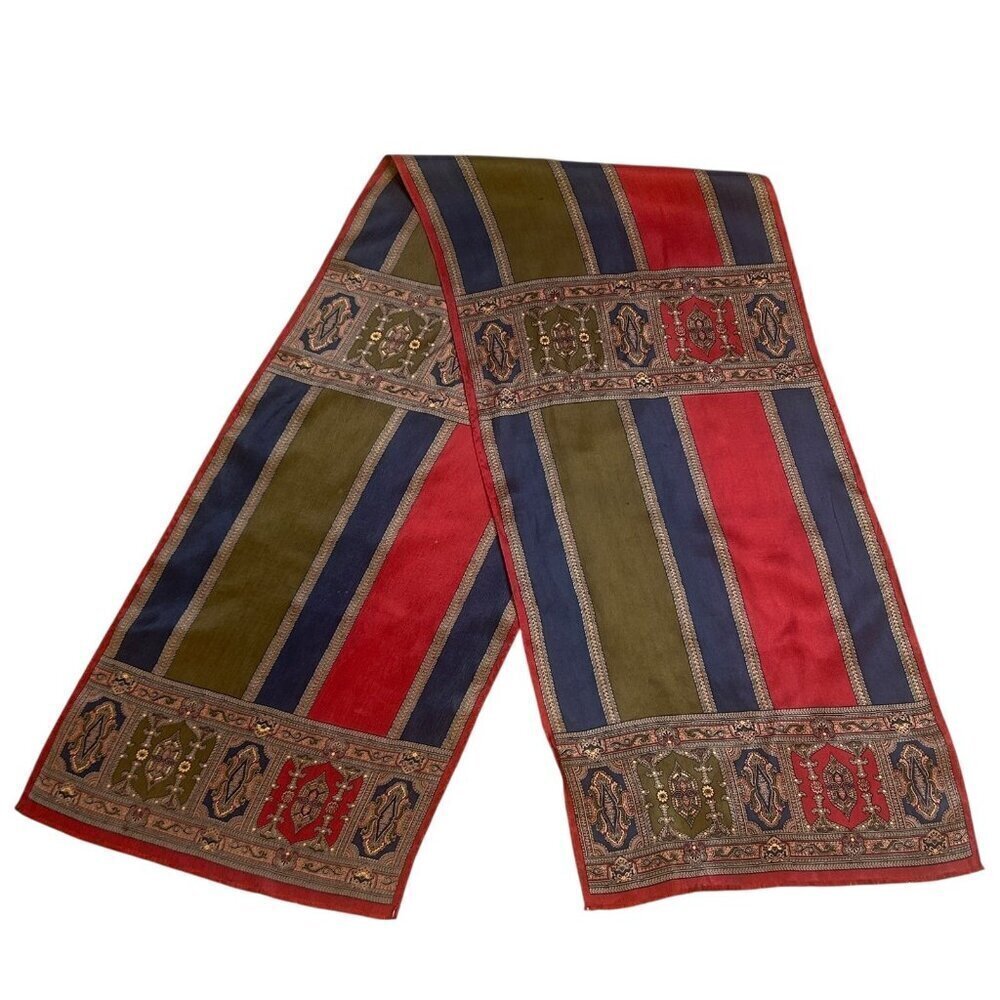 Morgan Taylor Classic Paisley Panel Striped 100% Silk Rectangular Scarf